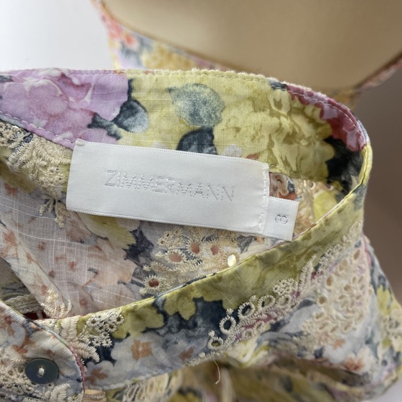 Zimmermann Valour Hydrangea-print‎ Cotton Dress in Light Yellow Sz 3 - Picture 9 of 10